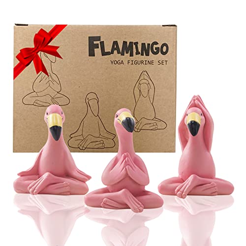 Yeomoo Yoga Flamingo Deko Figuren Miniatur Gartendeko für Außen, scurrile Rosa Flamingo Figur, Feengarten, Zen Dekoration für Rasen, Geschenke für Garten oder drinnen, 6 cm hoch, Set 3