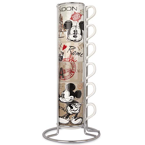 Egan, Porzellan, Set 6 Kaffeetassen Stapelbar Mickey Mouse In The City mit Mettallgestell, mehrfarbig, PWM02I/6XY