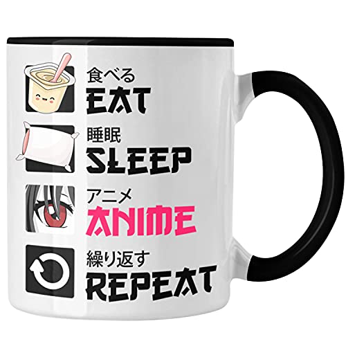 Trendation - Anime Tasse Geschenk Spruch Kaffeetasse Geschenke Deko Anme Fan (Schwarz)