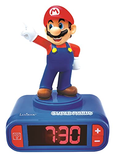 Lexibook - Digitalwecker mit Nintendo Super Mario Klingeltönen - für Kinder mit Snooze, Kinderuhr, Blau / Rot Farbe - RL800NI
