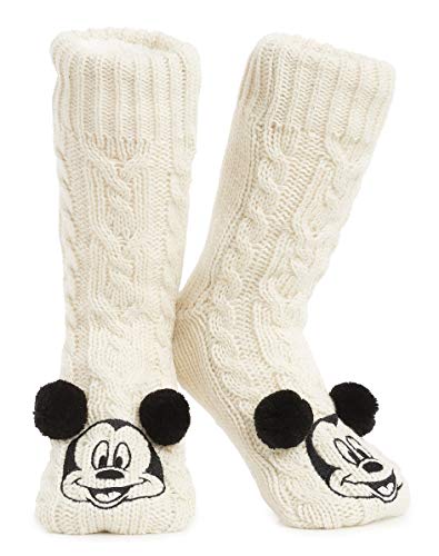 Disney Mickey Minnie Winter Socken, Kuschelsocken Damen Mädchen Warm Ultra-Bequeme Hausschuhsocken Antirutsch Flauschigem Sherpa-Futter, Tolles Geschenk für Mama (Beige, 36 EU-41 EU, numeric_36)