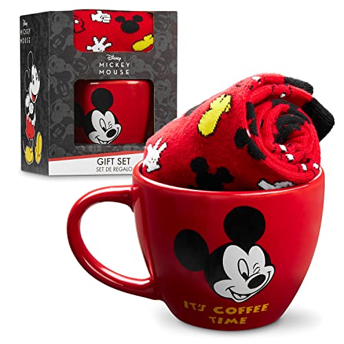 Disney Tasse und Socken Damen Set Stitch Geschenk Set (Rot Mickey)