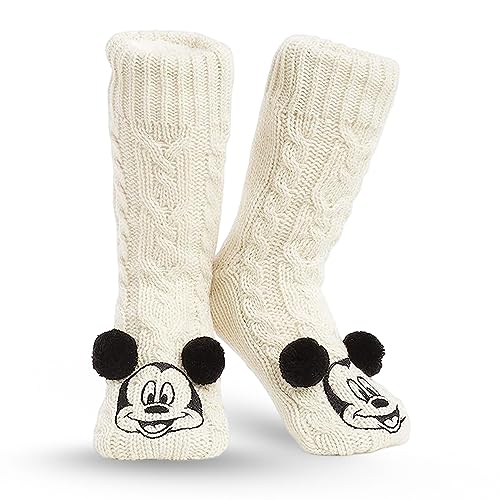 Disney Mickey Minnie Winter Socken, Kuschelsocken Damen Mädchen Warm Ultra-Bequeme Hausschuhsocken Antirutsch Flauschigem Sherpa-Futter, Tolles Geschenk für Mama (Beige, 36 EU-41 EU, numeric_36)