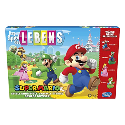 Das Spiel des Lebens Super Mario Brettspiel für Kinder ab 8 Jahren, Minispiele spielen, Sterne sammeln und gegen Bowser kämpfen