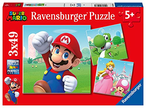 Ravensburger Kinderpuzzle - 05186 Super Mario - Puzzle für Kinder ab 5 Jahren, mit 3x49 Teilen