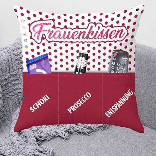 Kamaca Originelles Dekokissen Kissen mit 3 Taschen zum selber Befüllen Größe 43x43 cm tolles Geschenk für EIN gelungenen Sofaabend Filmabend (Frauenkissen)