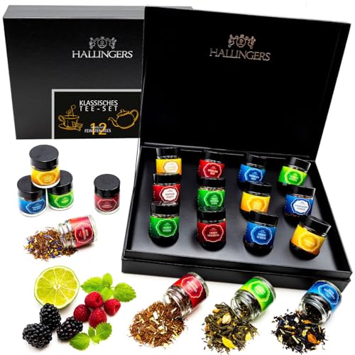 Hallingers 12er Tee-Geschenk-Set mit Tee aus aller Welt (115g) - Klassisches Tee-Set (Set) - Passt immer 2022, Für Sie#Für Ihn - Geschenk zu Valentinstag 2022