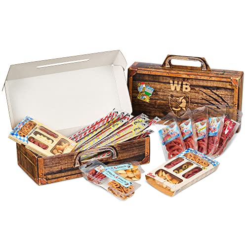 WURSTBARON® - Wurst Geschenk Koffer - mit 24 besondere Salami und Wurst Snacks - Brezen, Herzen, Sterne, Pikanten und vieles mehr - 790 g